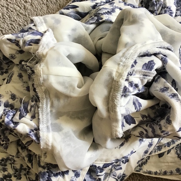 Blue and white floral print long sleeve LOFT dress. Button front. - Picture 8 of 8